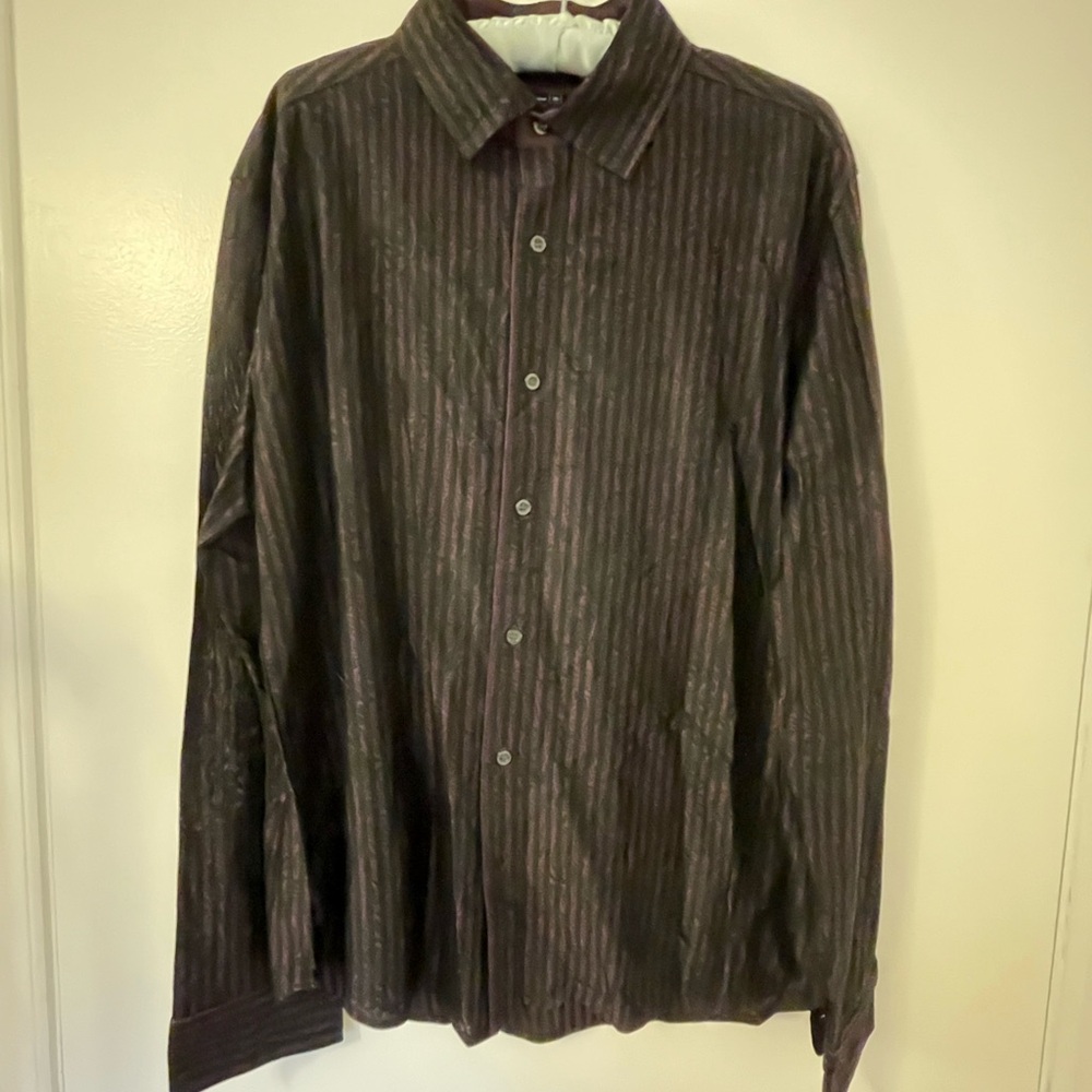 NEW Saks Fifth Avenue Large Purple & Black Striped Button-Up Dress Shirt